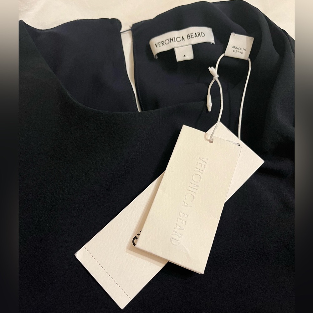 Veronica Beard Asymmetrical Patrizia Long Mini Sleeve Dress Navy Size 4 💃🏻💙 - Picture 4 of 9